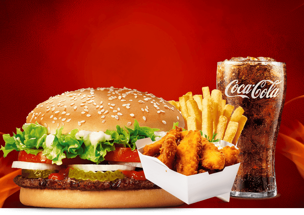 Burger meal with fries and drink